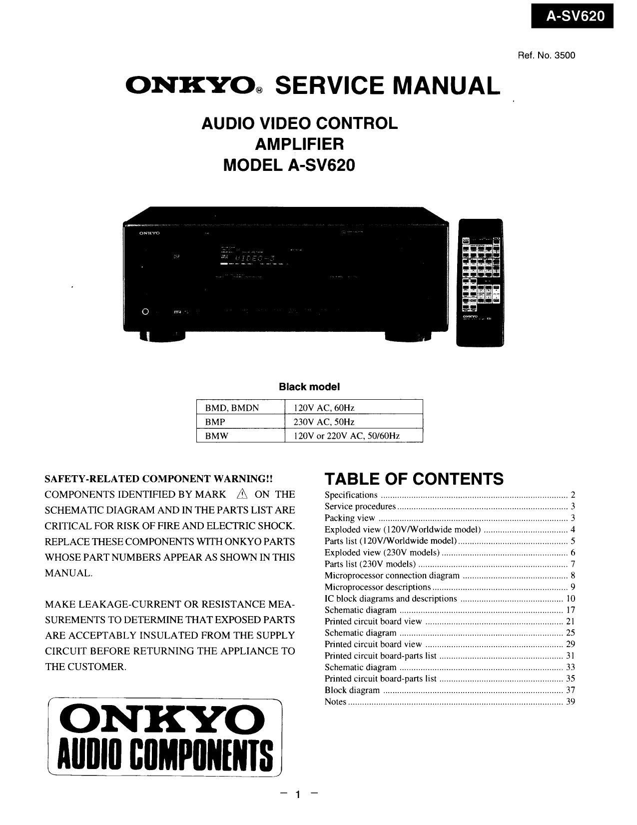 Onkyo ASV 620 Service Manual