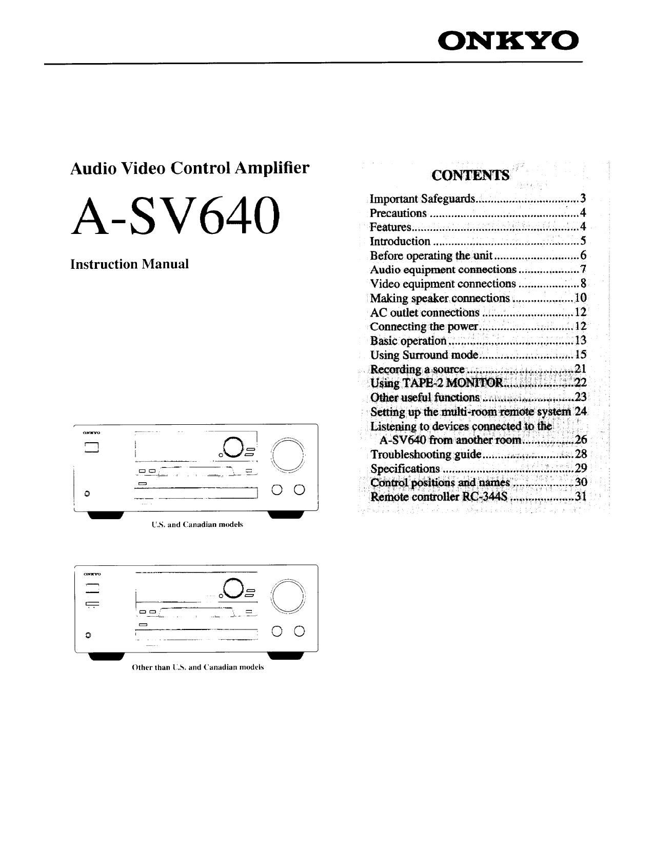 Onkyo ASV 640 Owners Manual