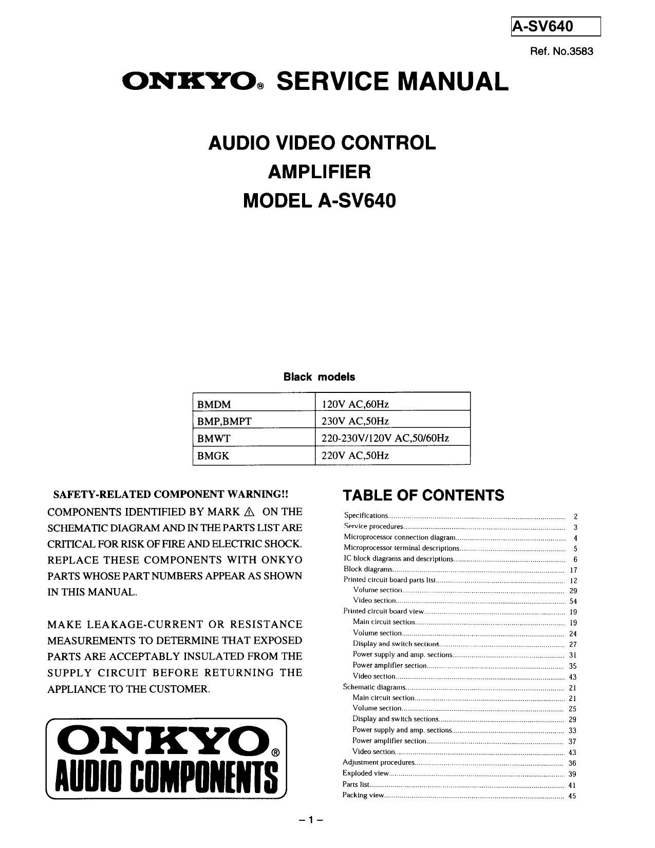 Onkyo ASV 640 Service Manual