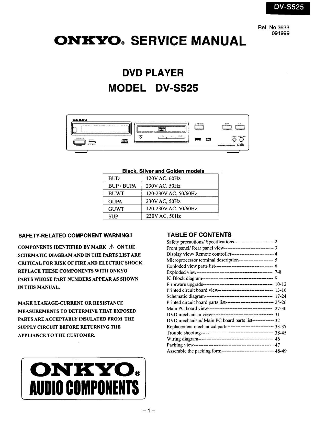 Onkyo DVS 525 Service Manual