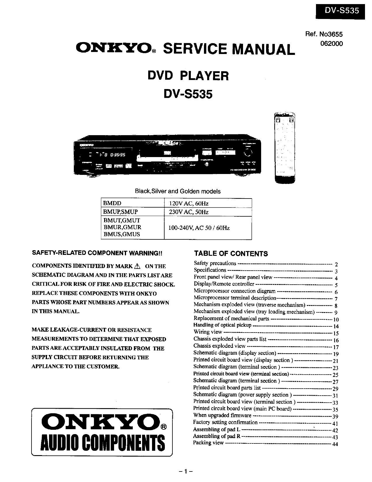 Onkyo DVS 535 Service Manual