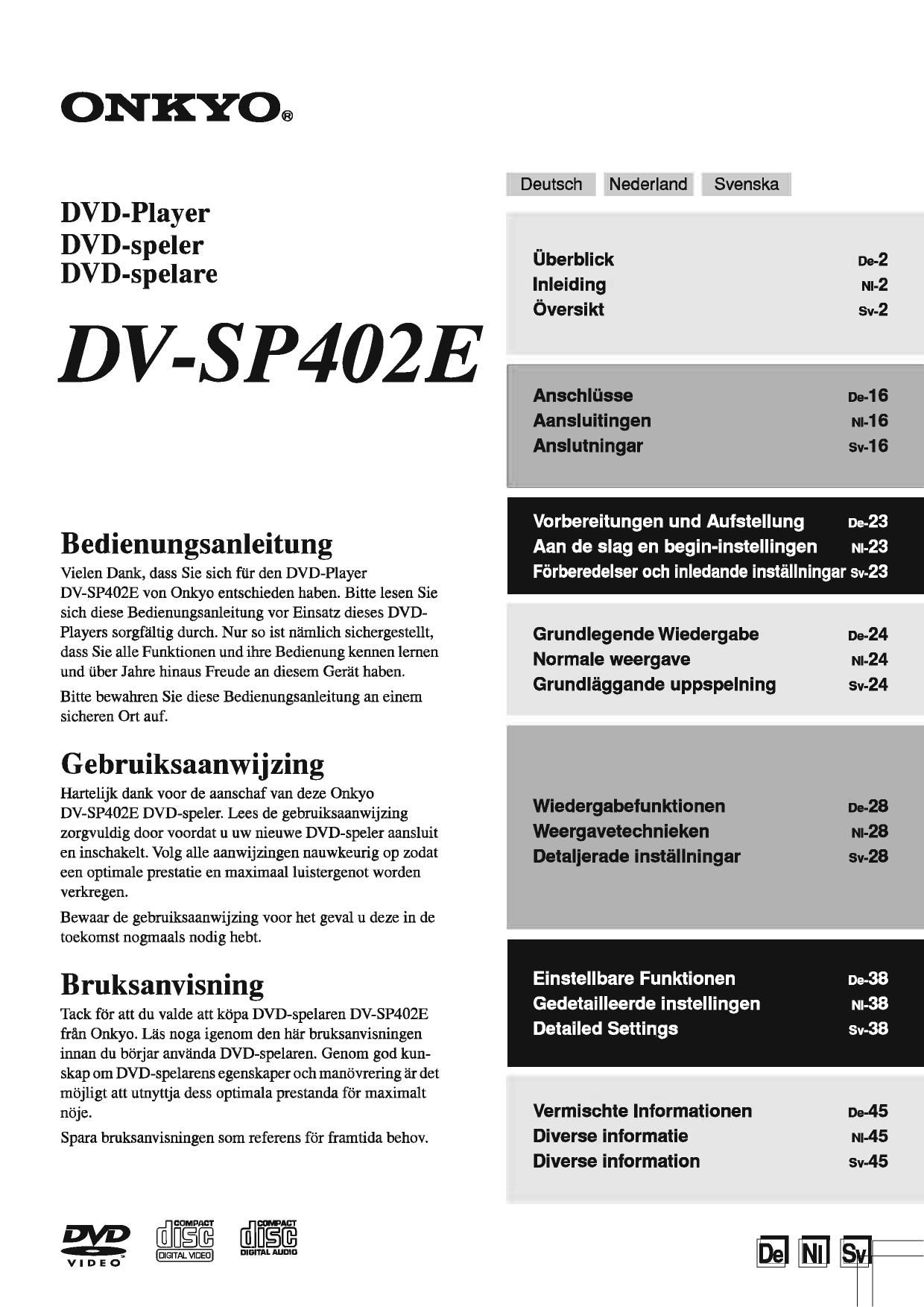 Onkyo DVSP 402 E Owners Manual