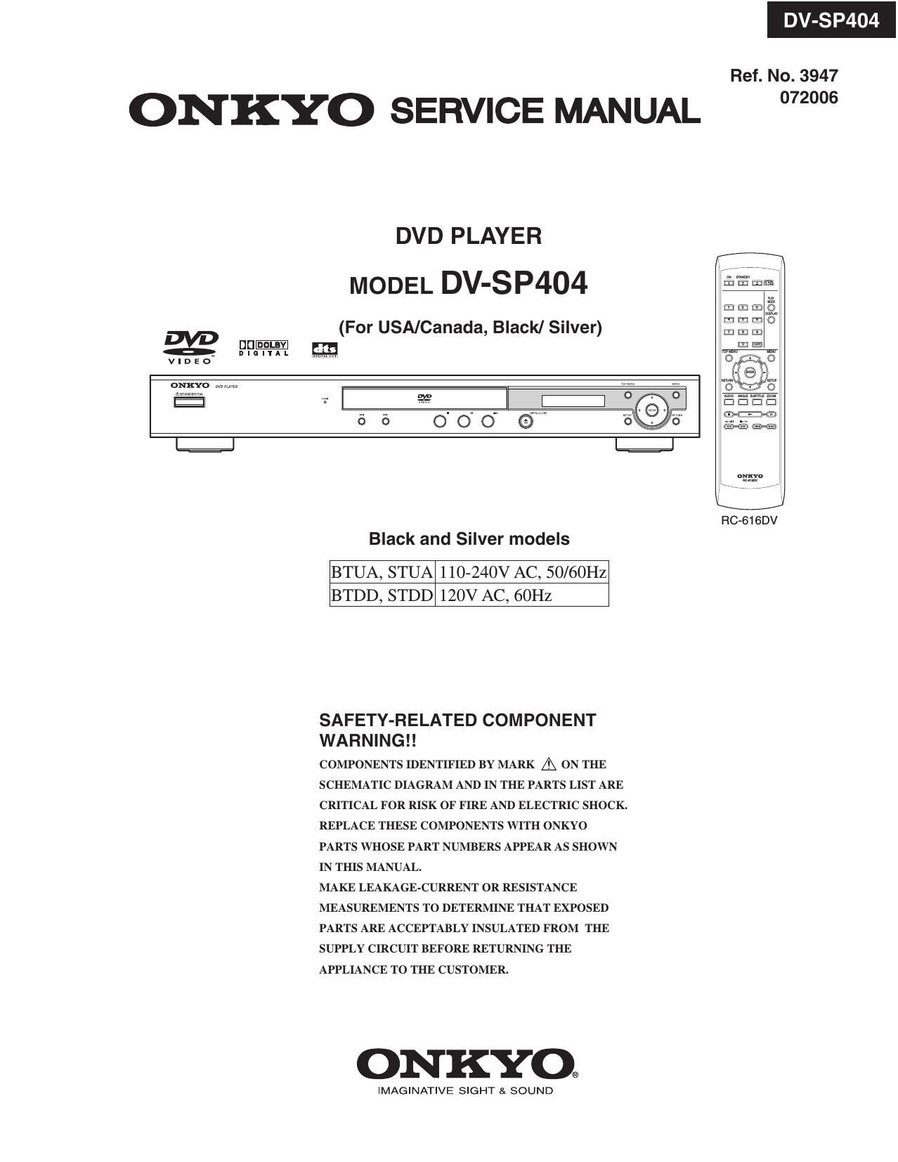 Onkyo DVSP 404 Service Manual