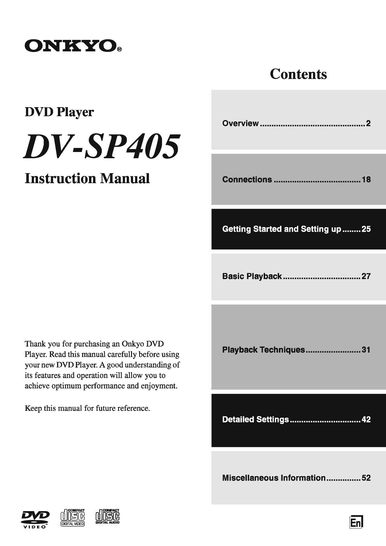 Onkyo DVSP 405 Owners Manual