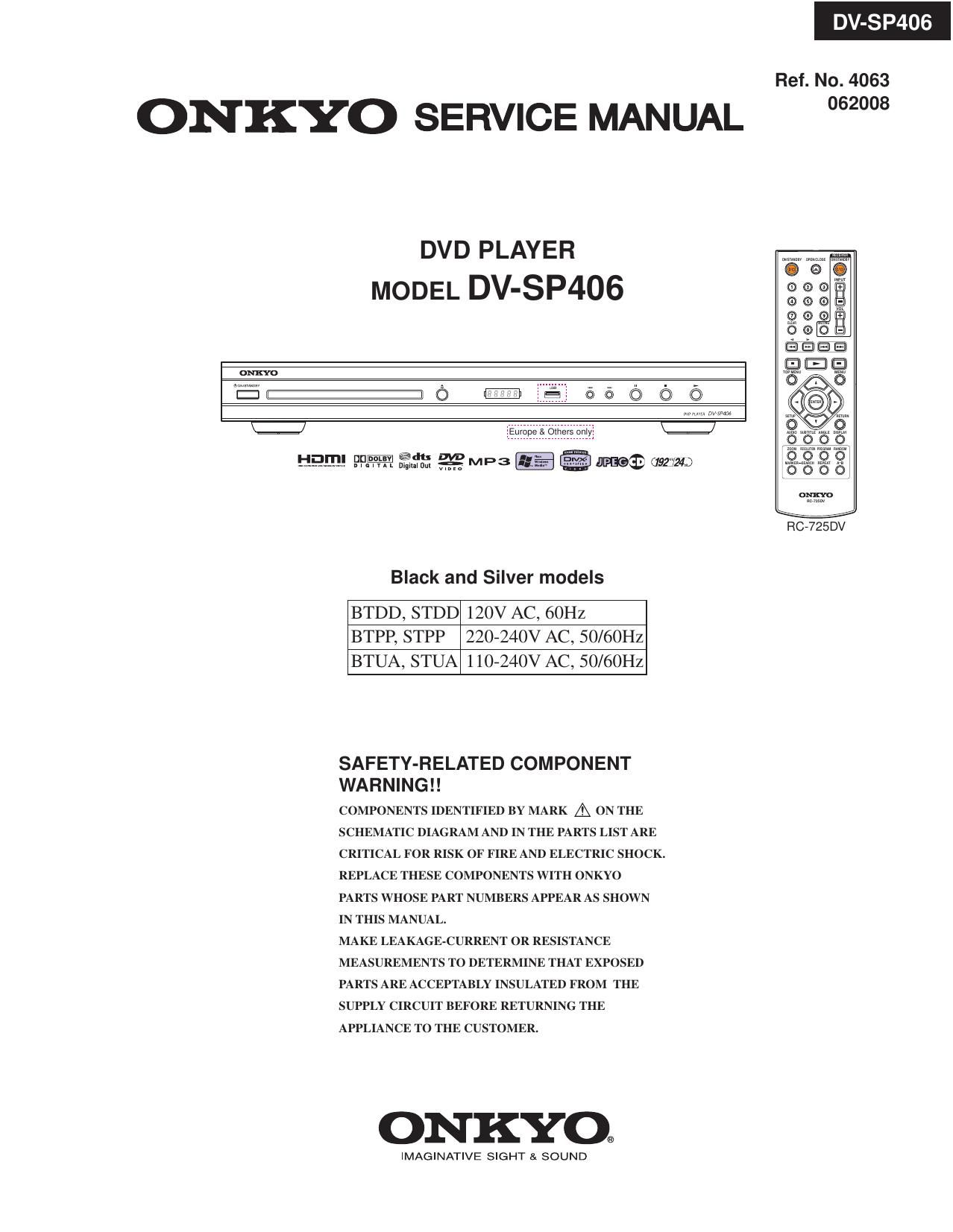 Onkyo DVSP 406 Service Manual