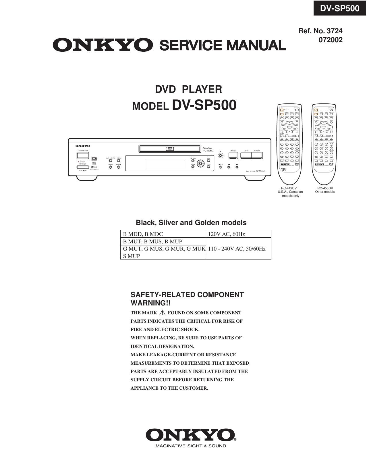 Onkyo DVSP 500 Service Manual