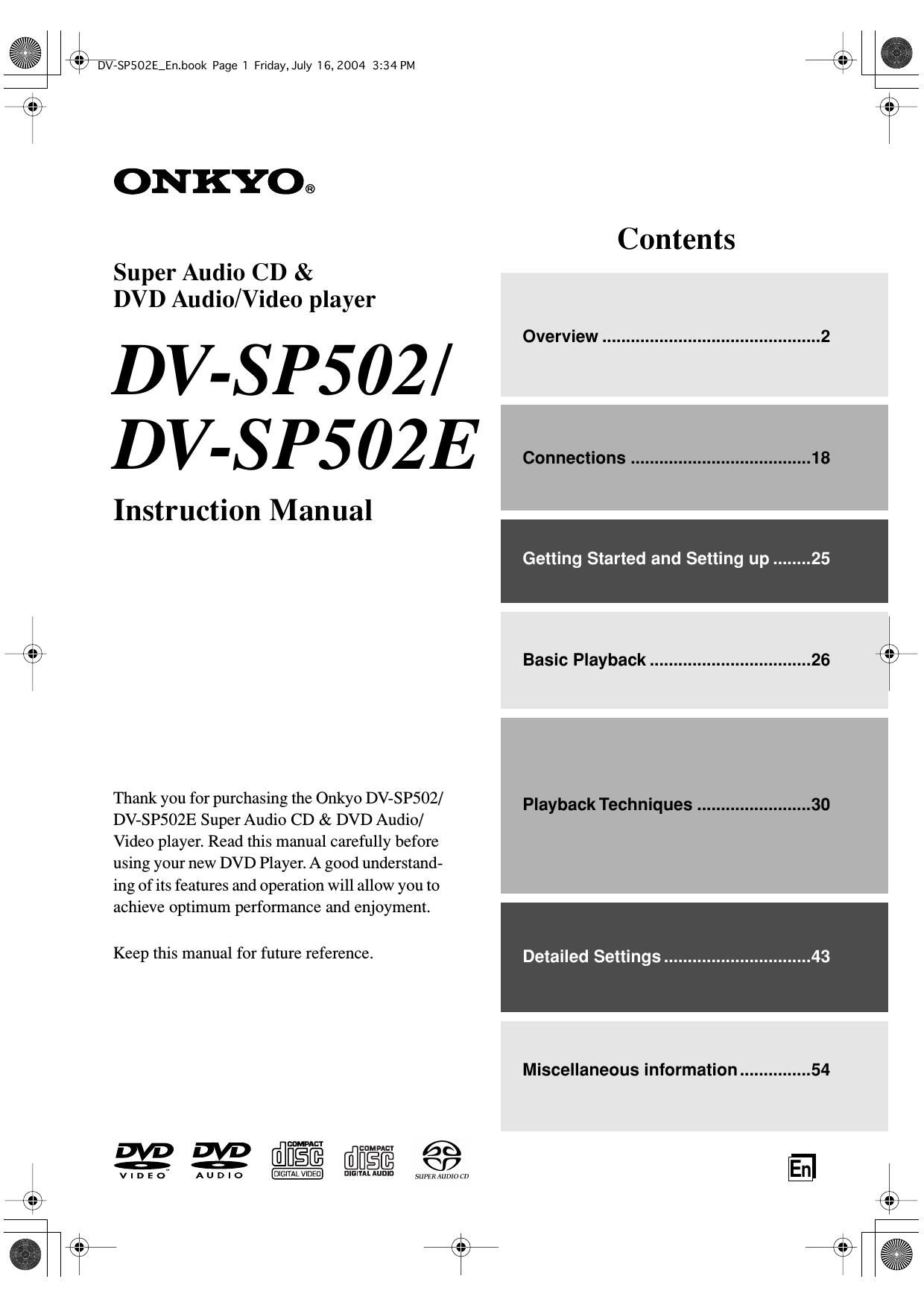 Onkyo DVSP 502 Owners Manual