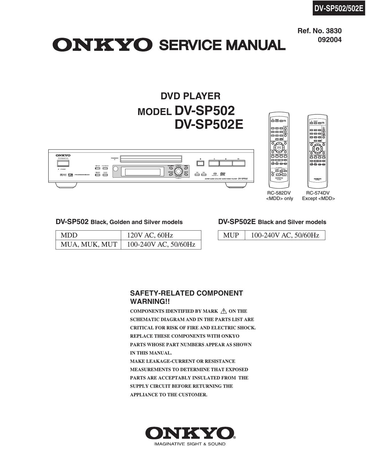 Onkyo DVSP 502 Service Manual