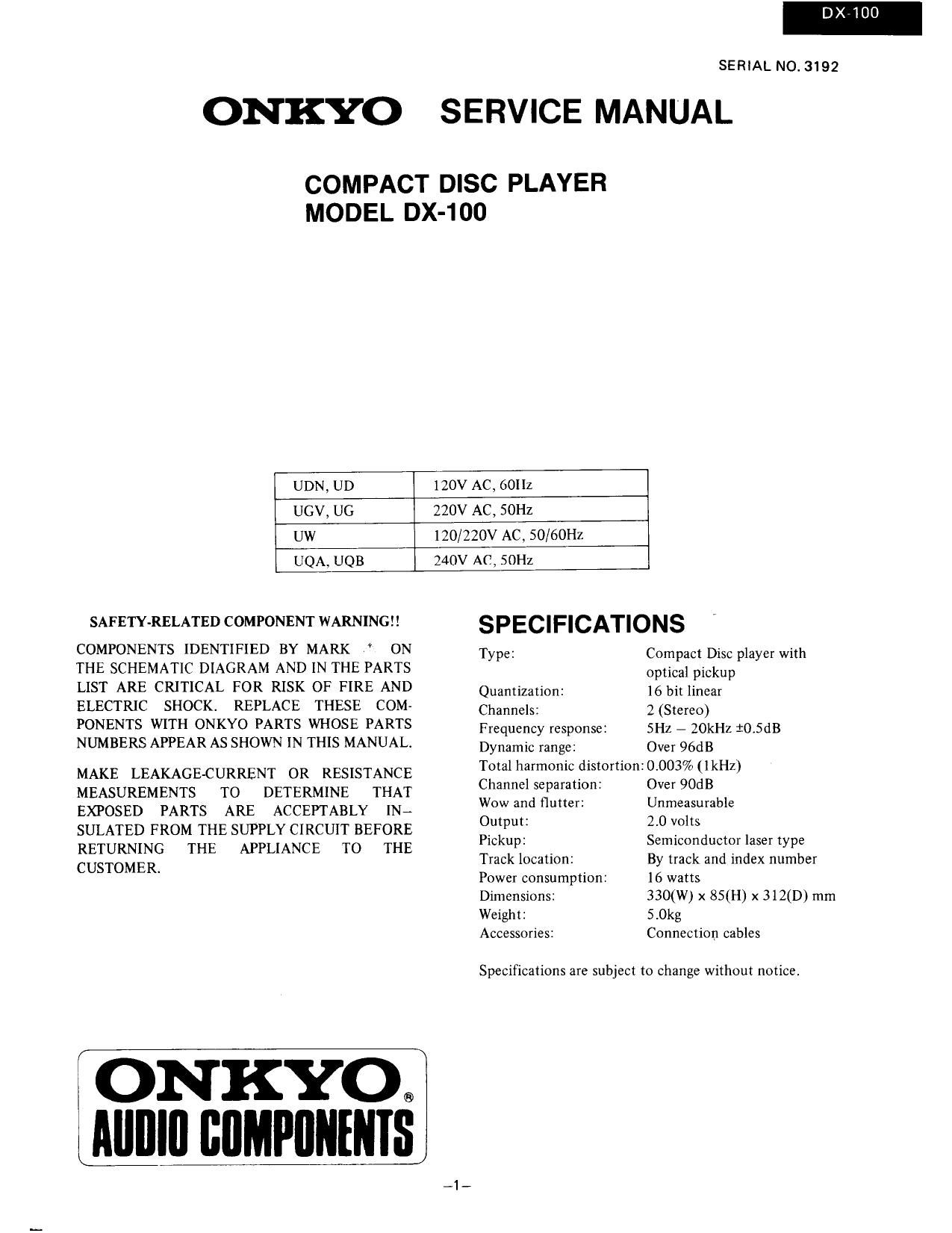 Onkyo DX 100 Service Manual