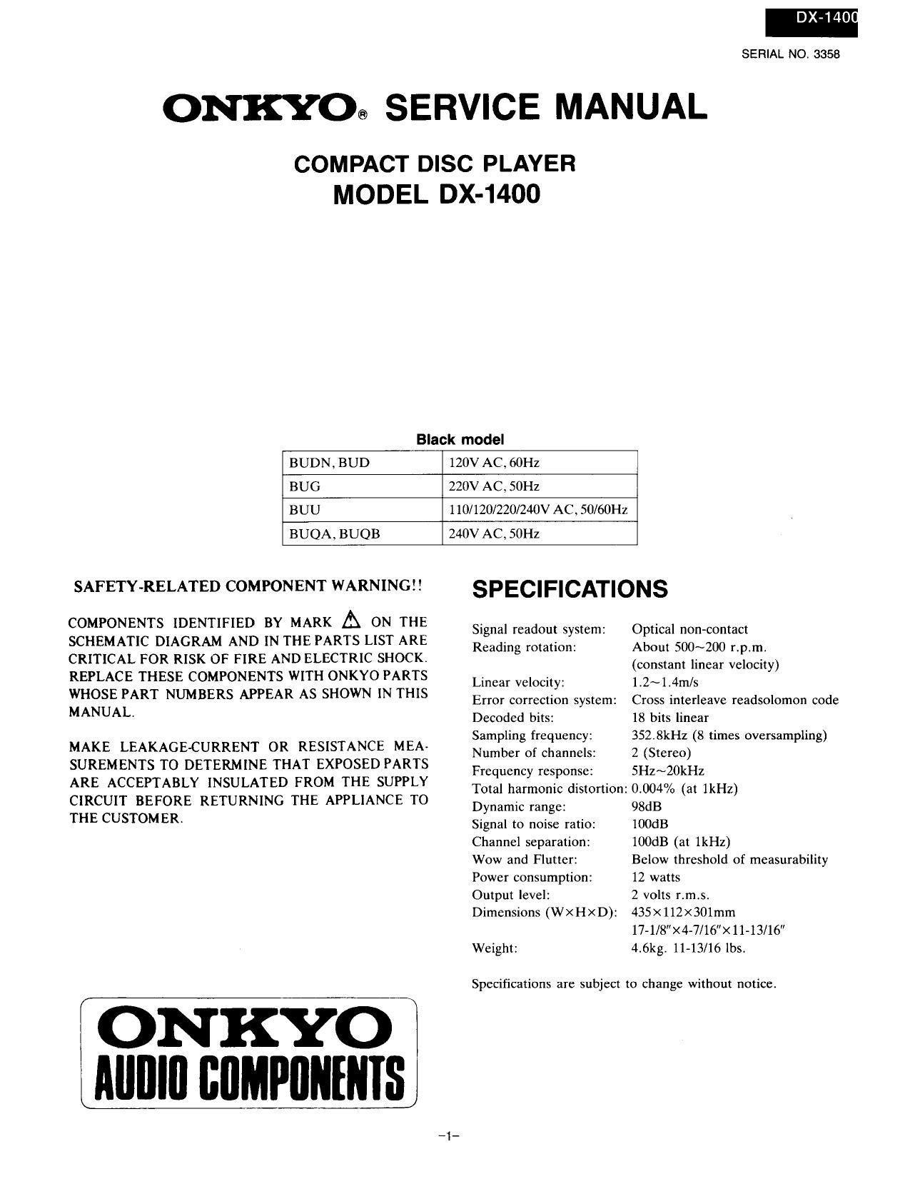 Onkyo DX 1400 Service Manual