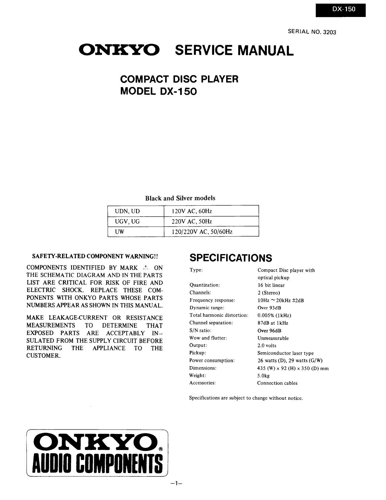 Onkyo DX 150 Service Manual