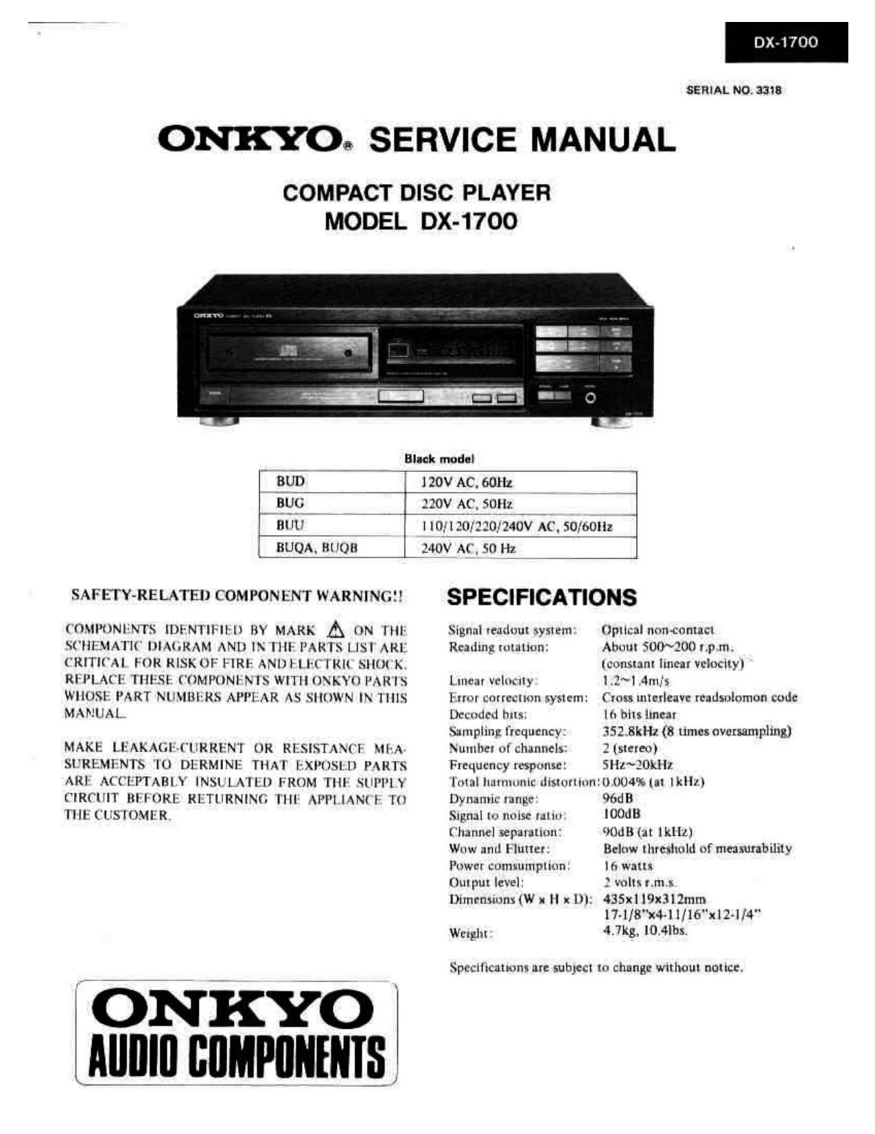 Onkyo DX 1700 Service Manual