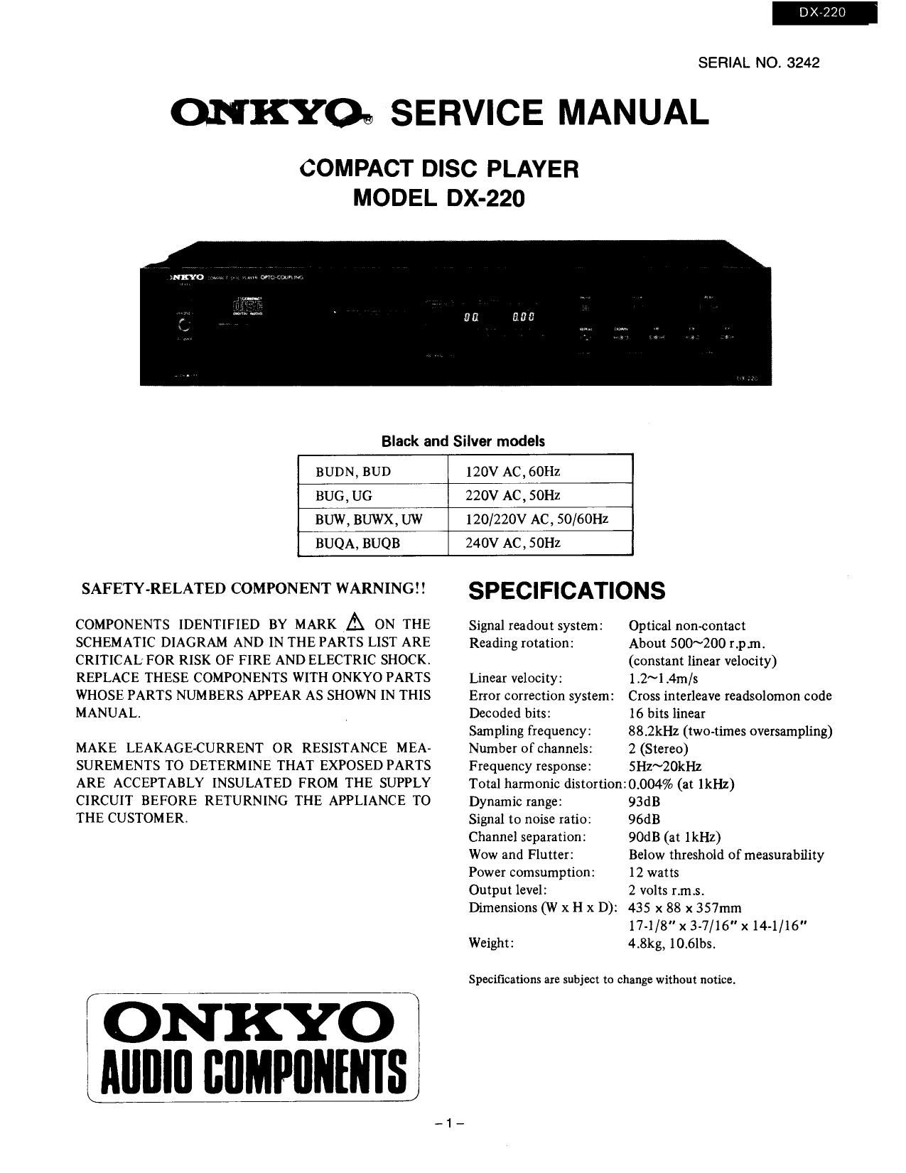 Onkyo DX 220 Service Manual