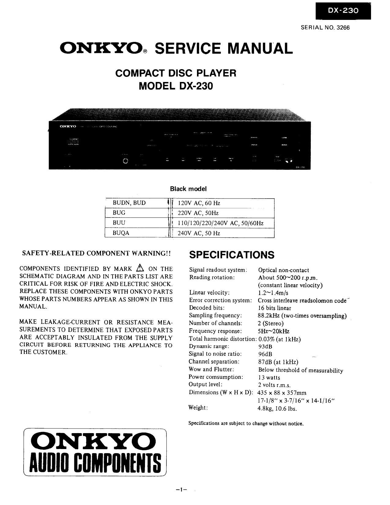 Onkyo DX 230 Service Manual