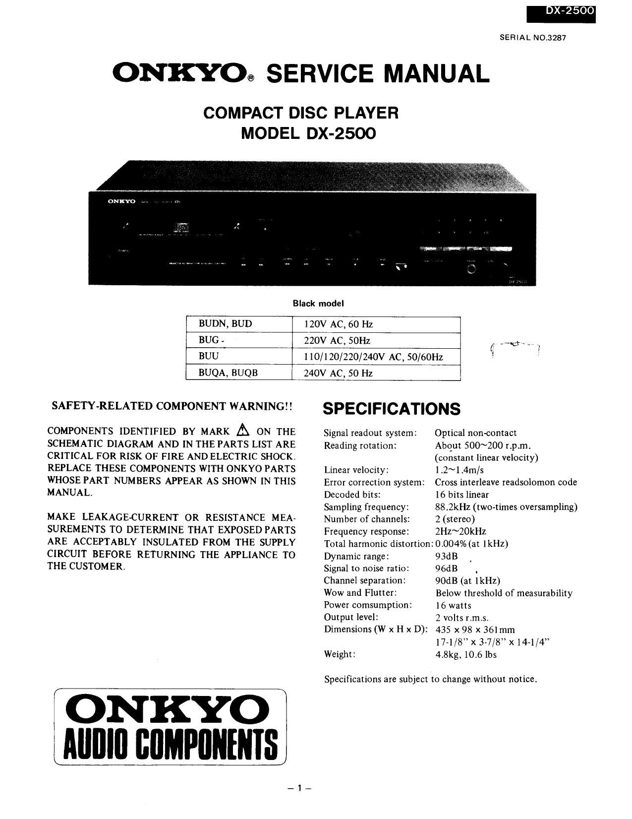 Onkyo DX 2500 Service Manual