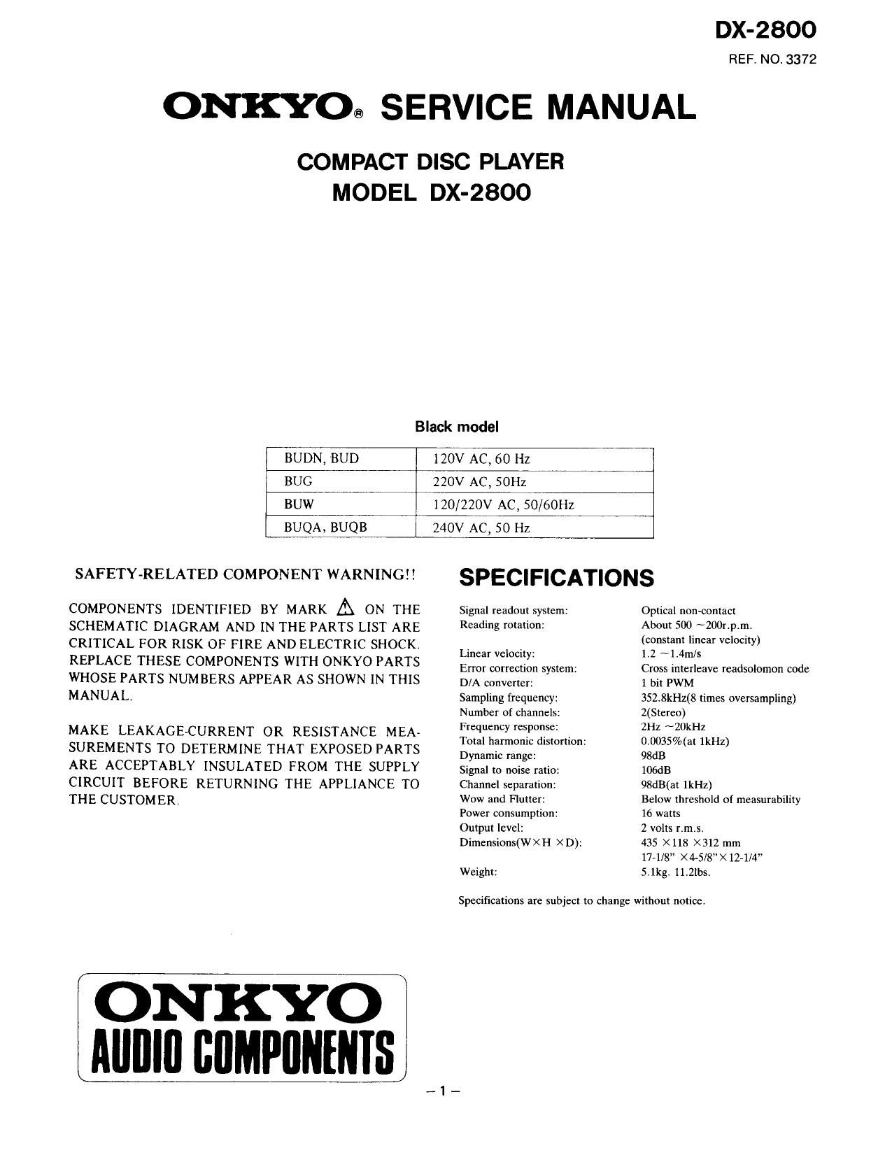 Onkyo DX 2800 Service Manual