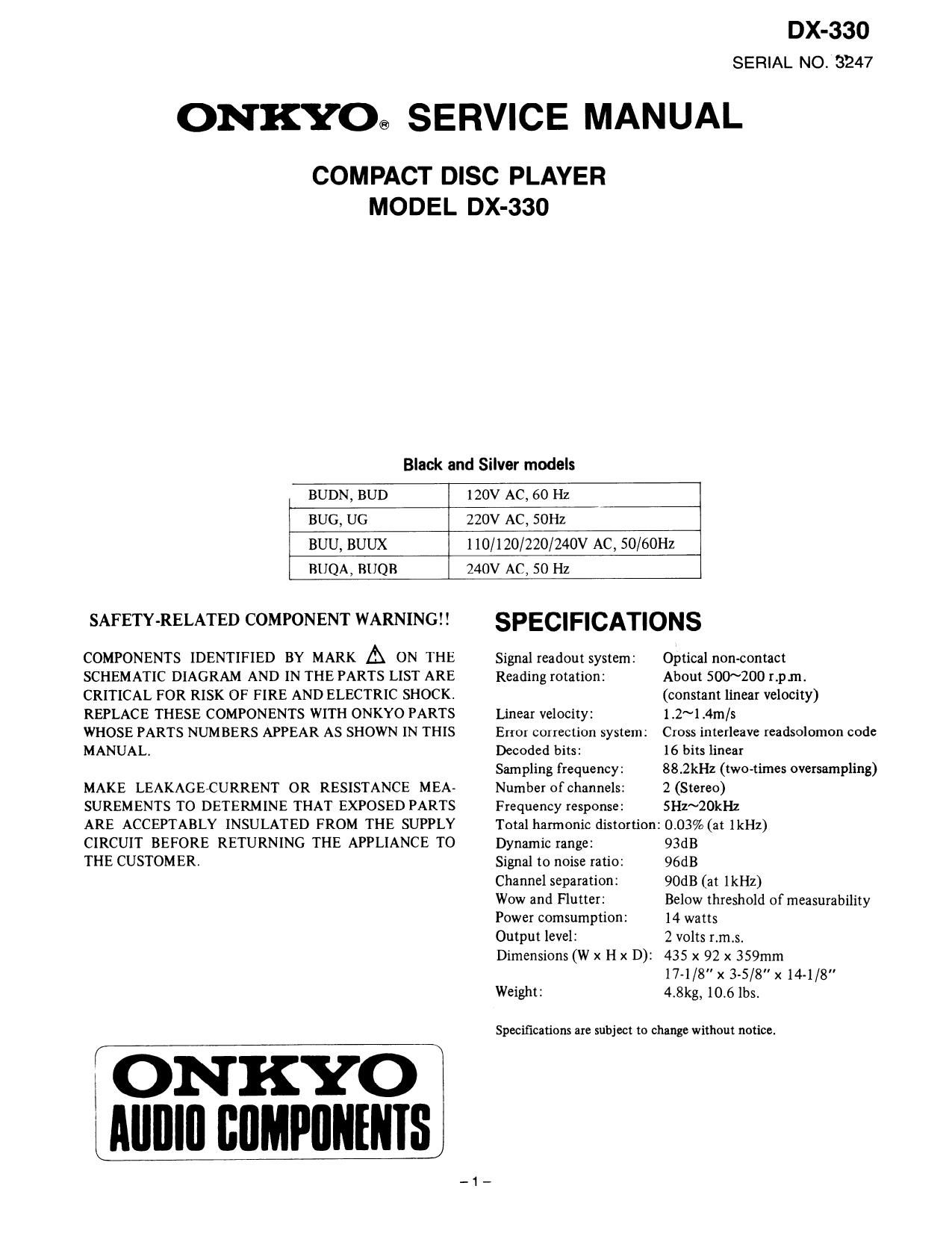 Onkyo DX 330 Service Manual