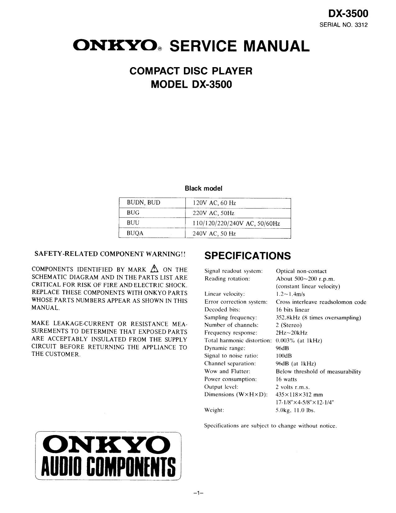 Onkyo DX 3500 Service Manual