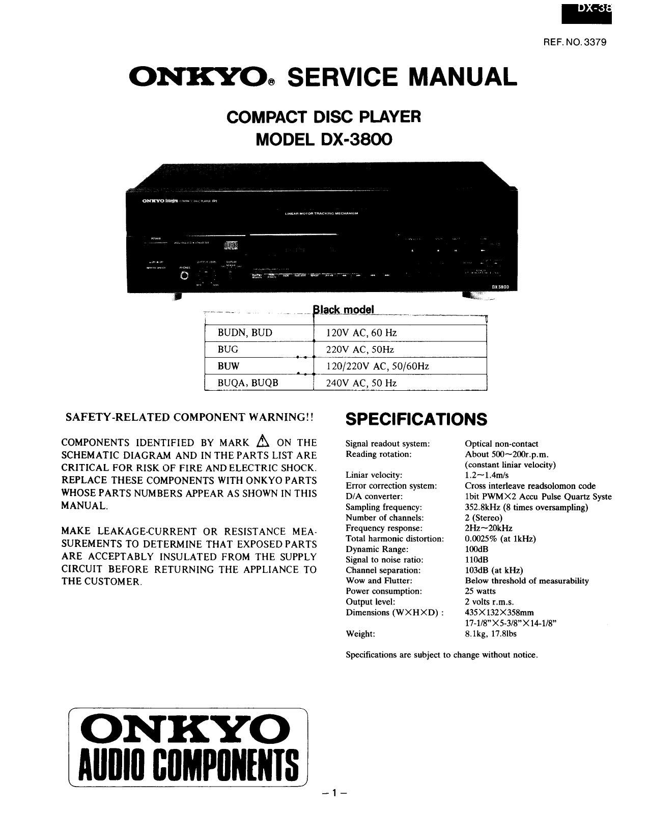 Onkyo DX 3800 Service Manual