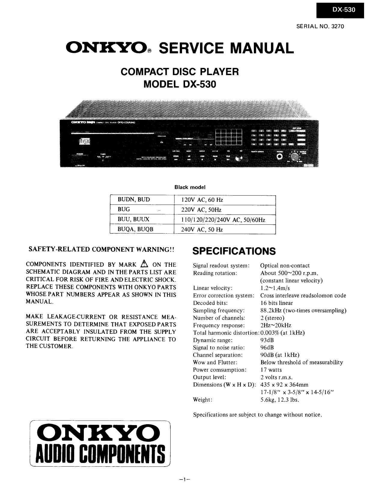 Onkyo DX 530 Service Manual