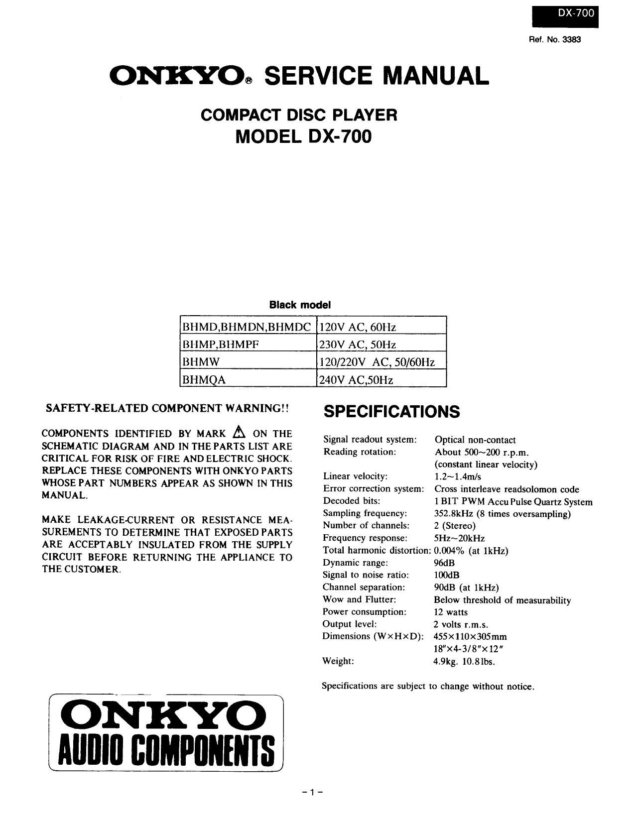 Onkyo DX 700 Service Manual