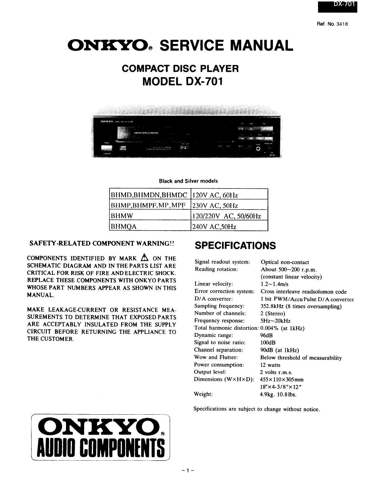 Onkyo DX 701 Service Manual