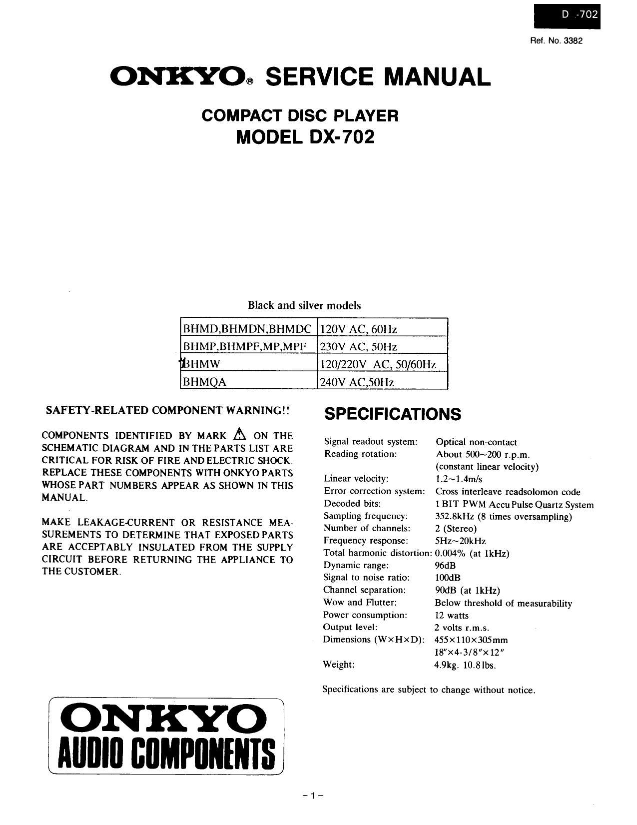 Onkyo DX 702 Service Manual