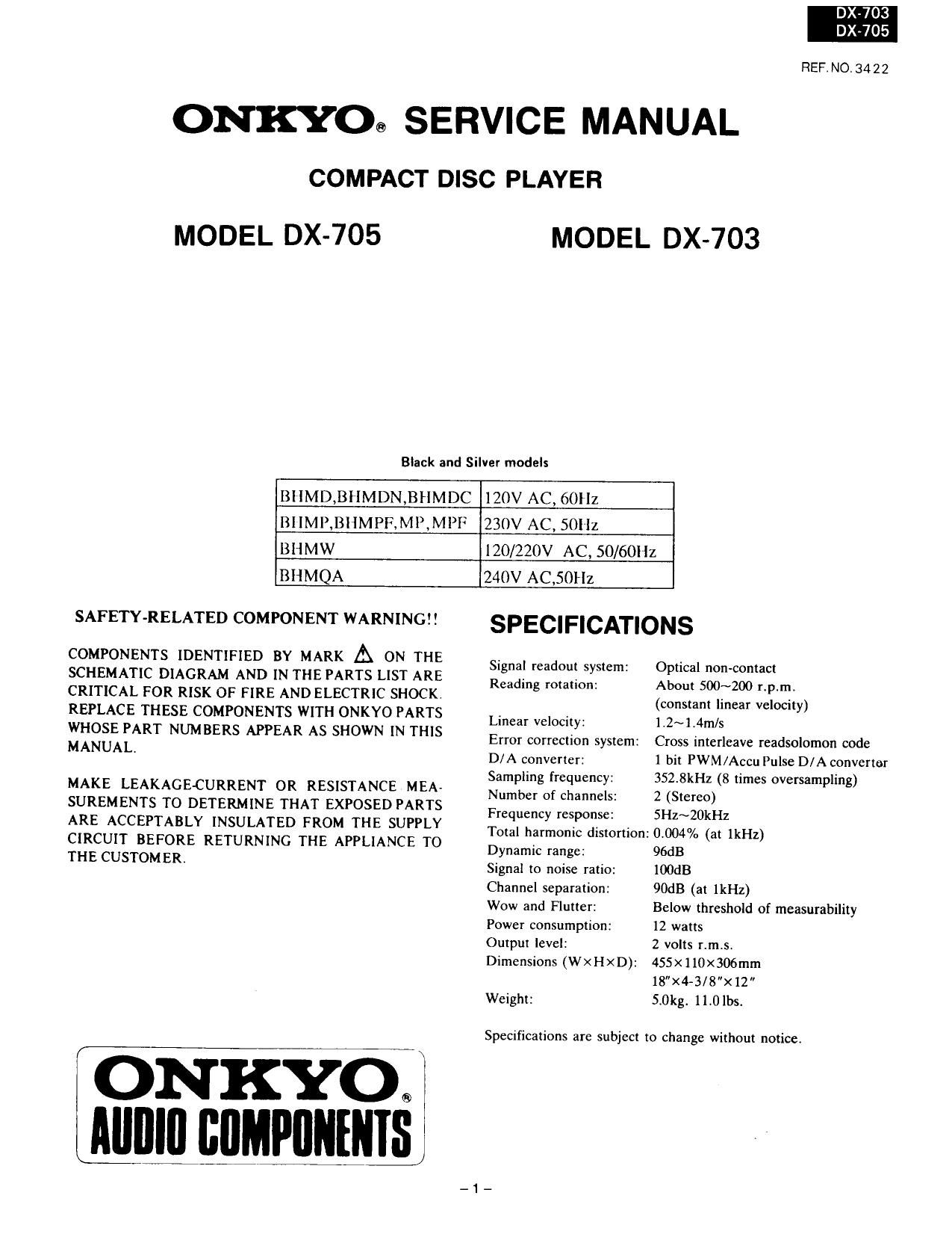 Onkyo DX 703 Service Manual