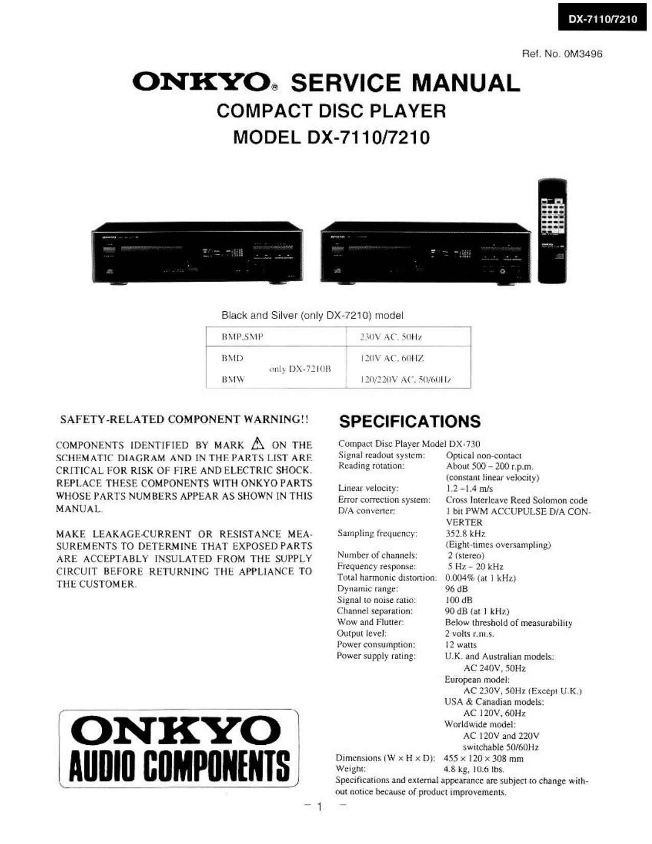 Onkyo DX 7110 Service Manual