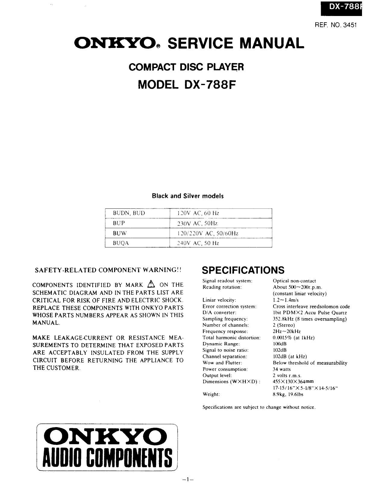 Onkyo DX 788F Service Manual