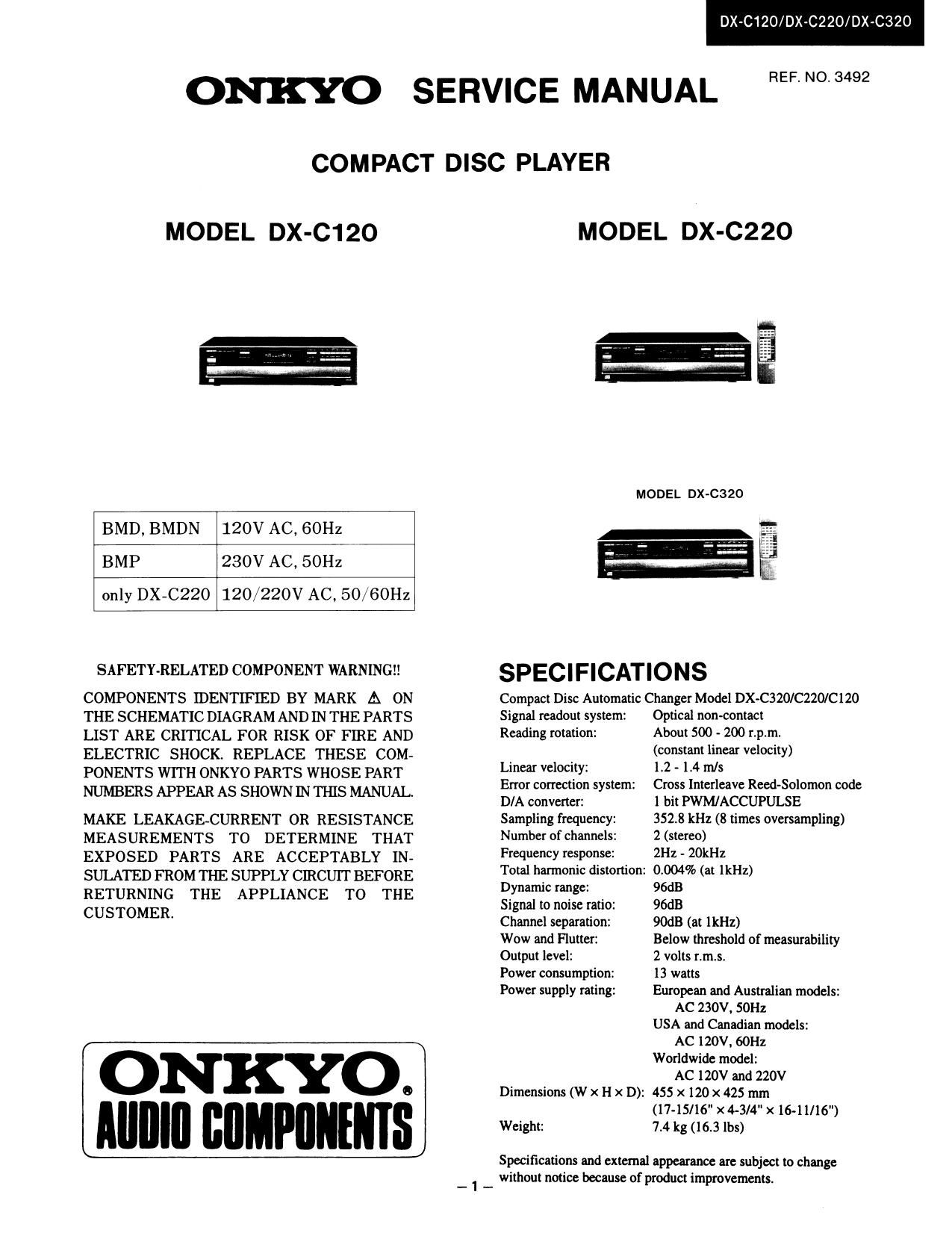 Onkyo DXC 220 Service Manual