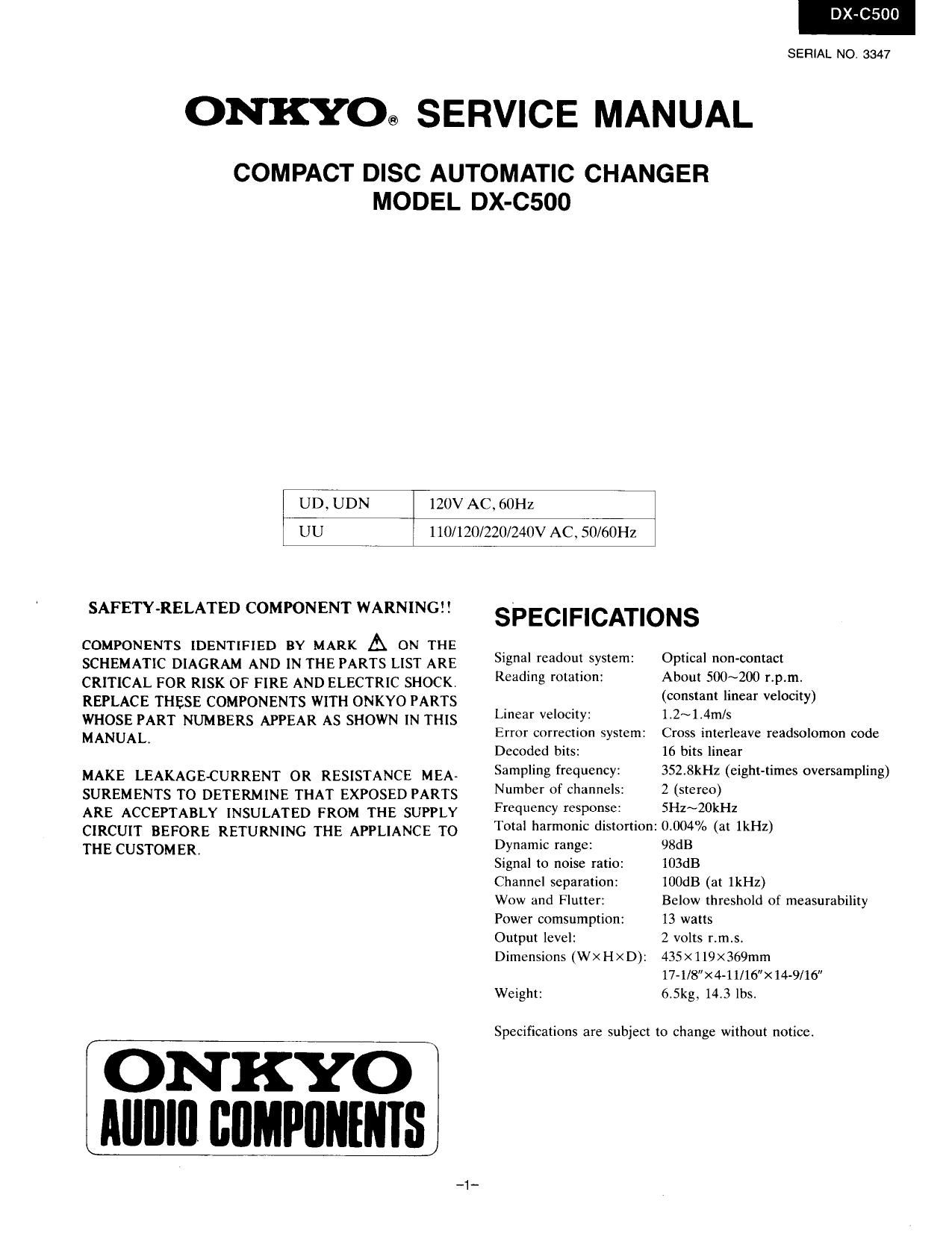 Onkyo DXC 500 Service Manual