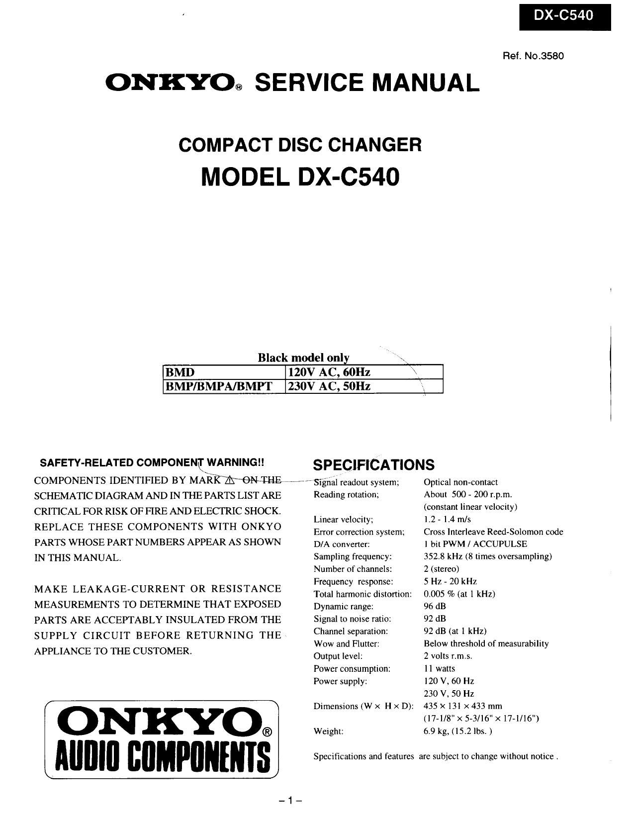 Onkyo DXC 540 Service Manual