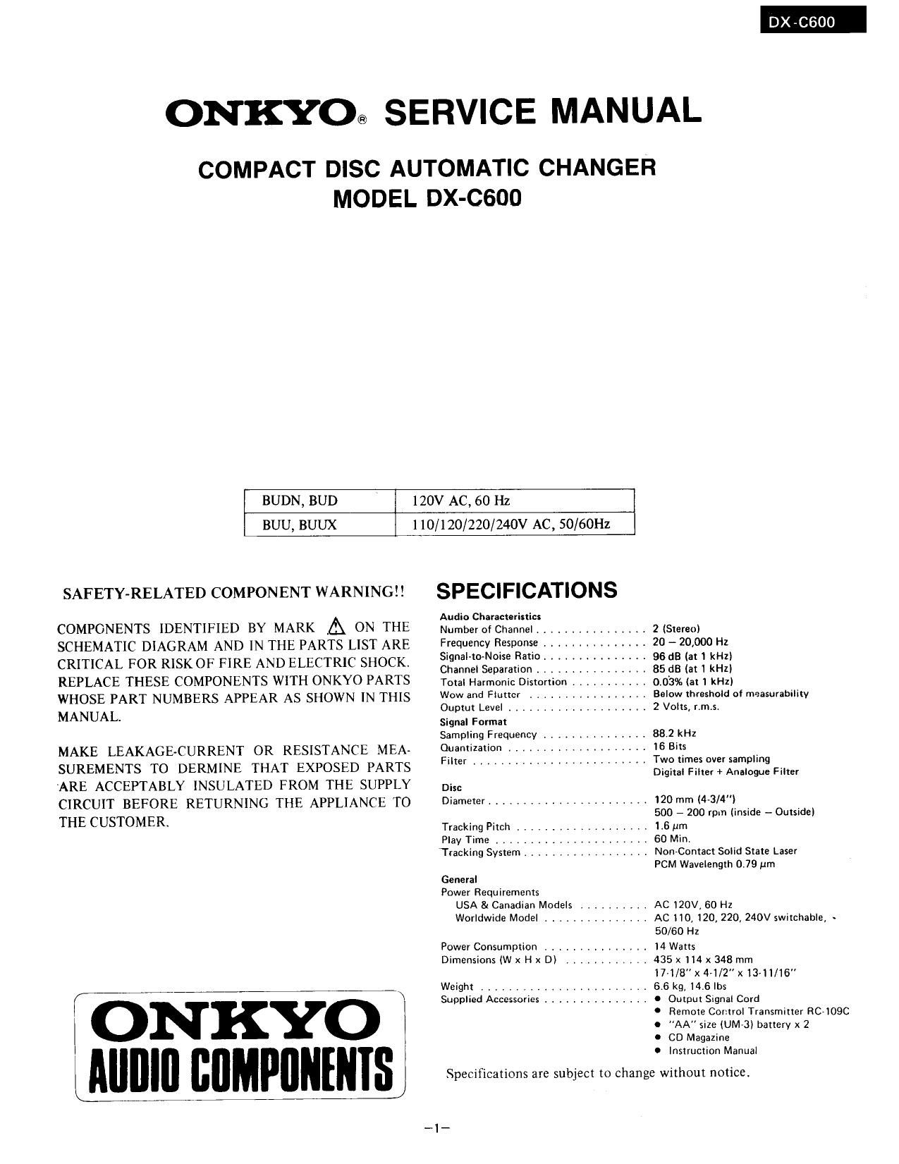 Onkyo DXC 600 Service Manual