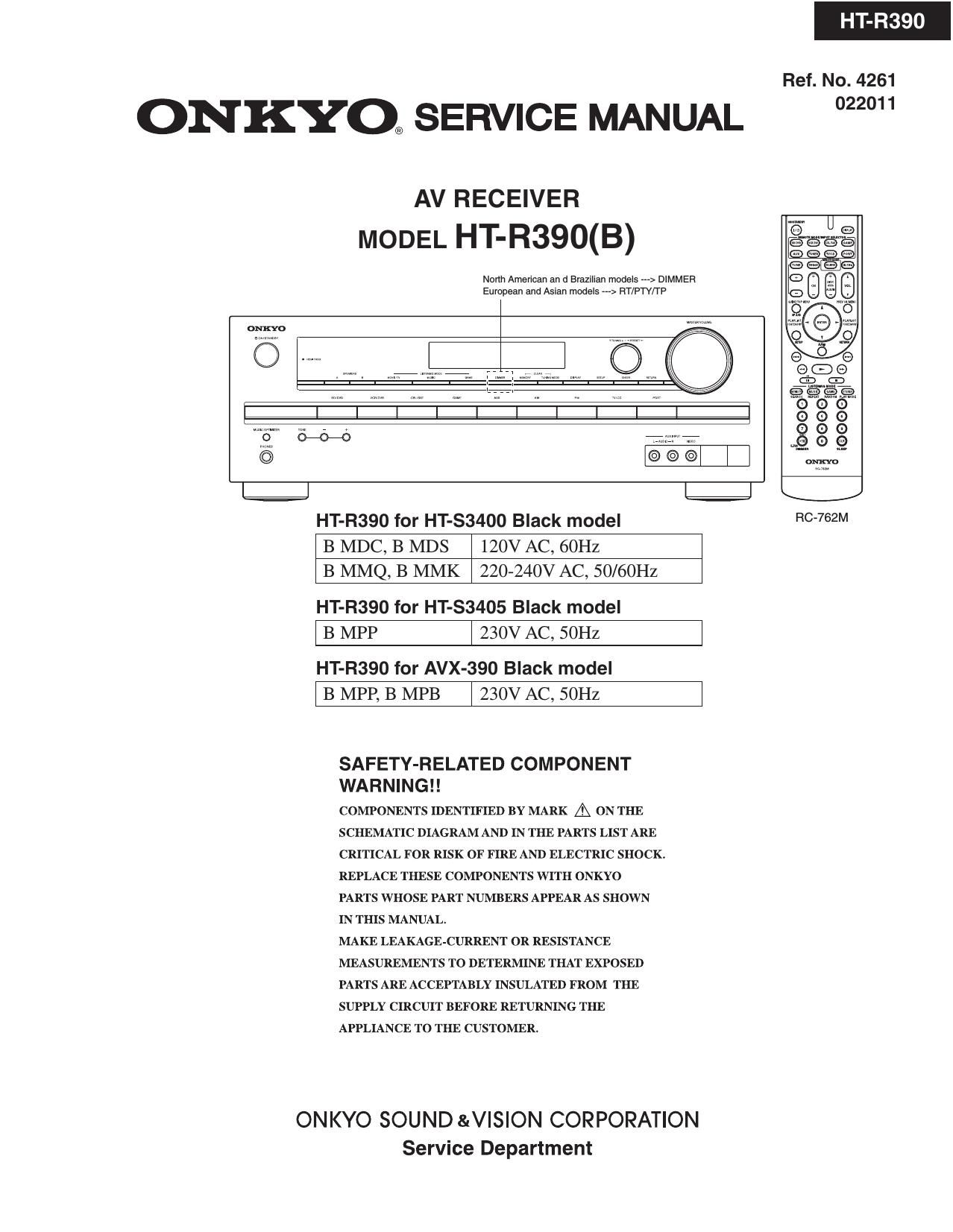 Onkyo HTR 390 Service Manual