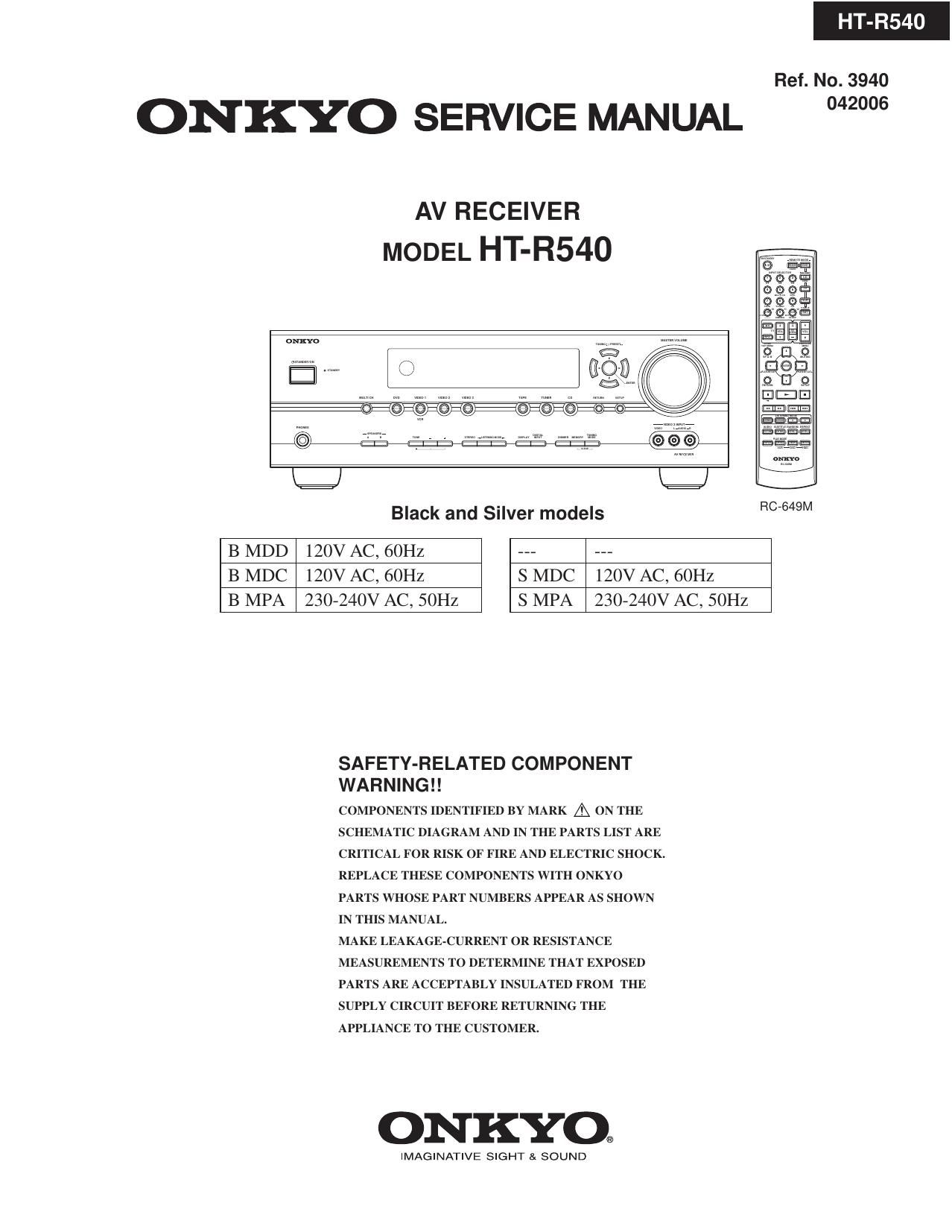 Onkyo HTR 540 Service Manual