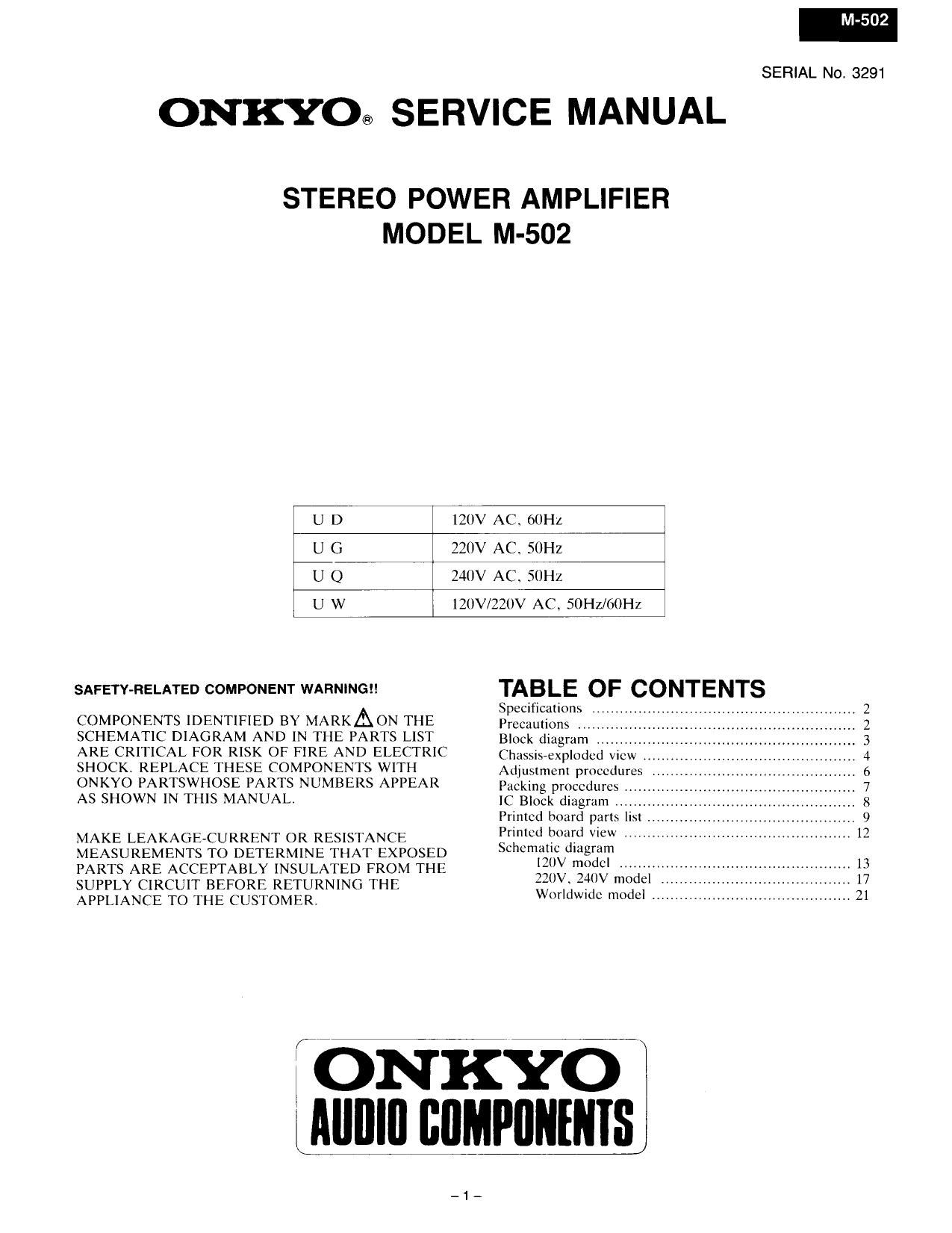 Onkyo M 502 Schematic