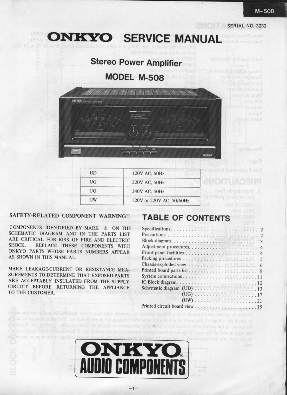 Onkyo M 508 Service Manual