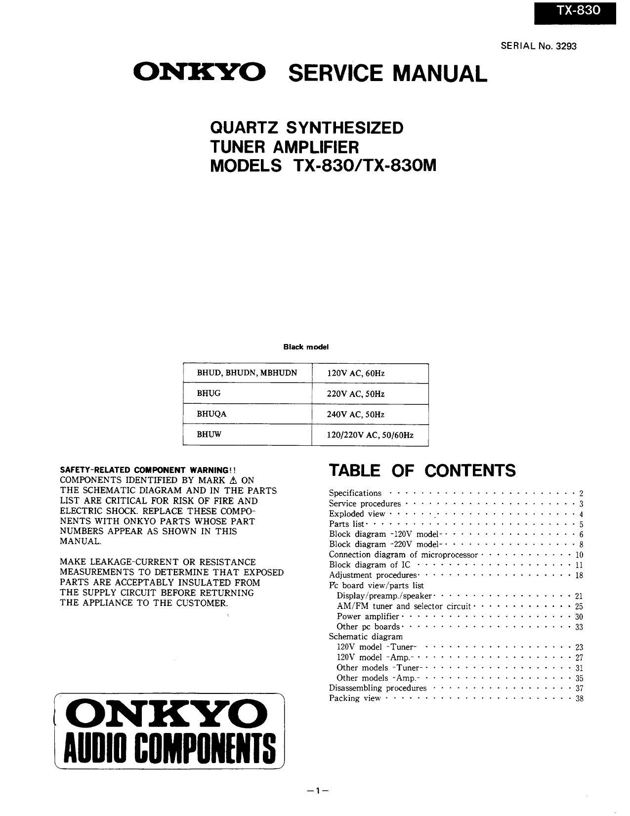 Onkyo TX 830 Service Manual