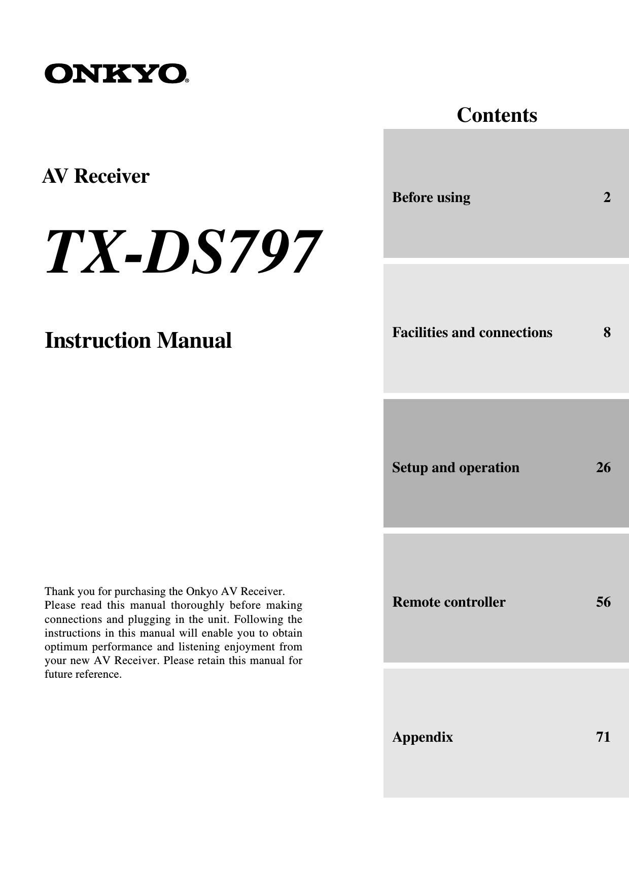 Onkyo TXDS 797 Owners Manual