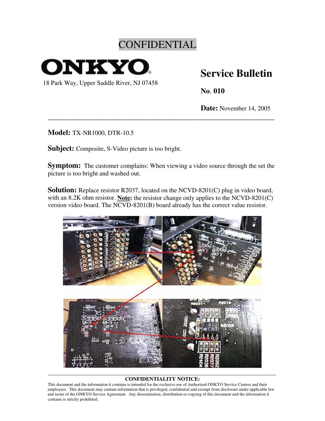 Onkyo TXNR 1000 Service Bulletin 2