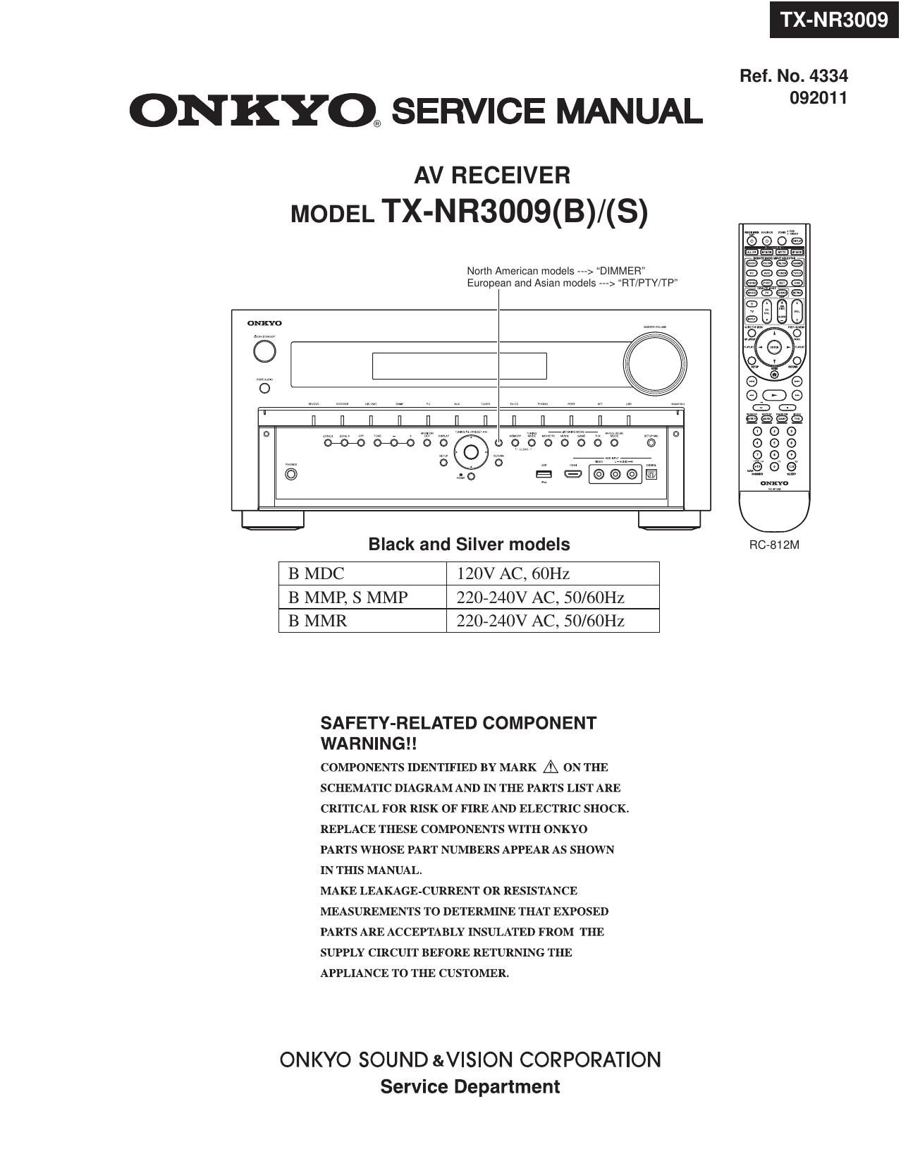 Onkyo TXNR 3009 BS Service Manual