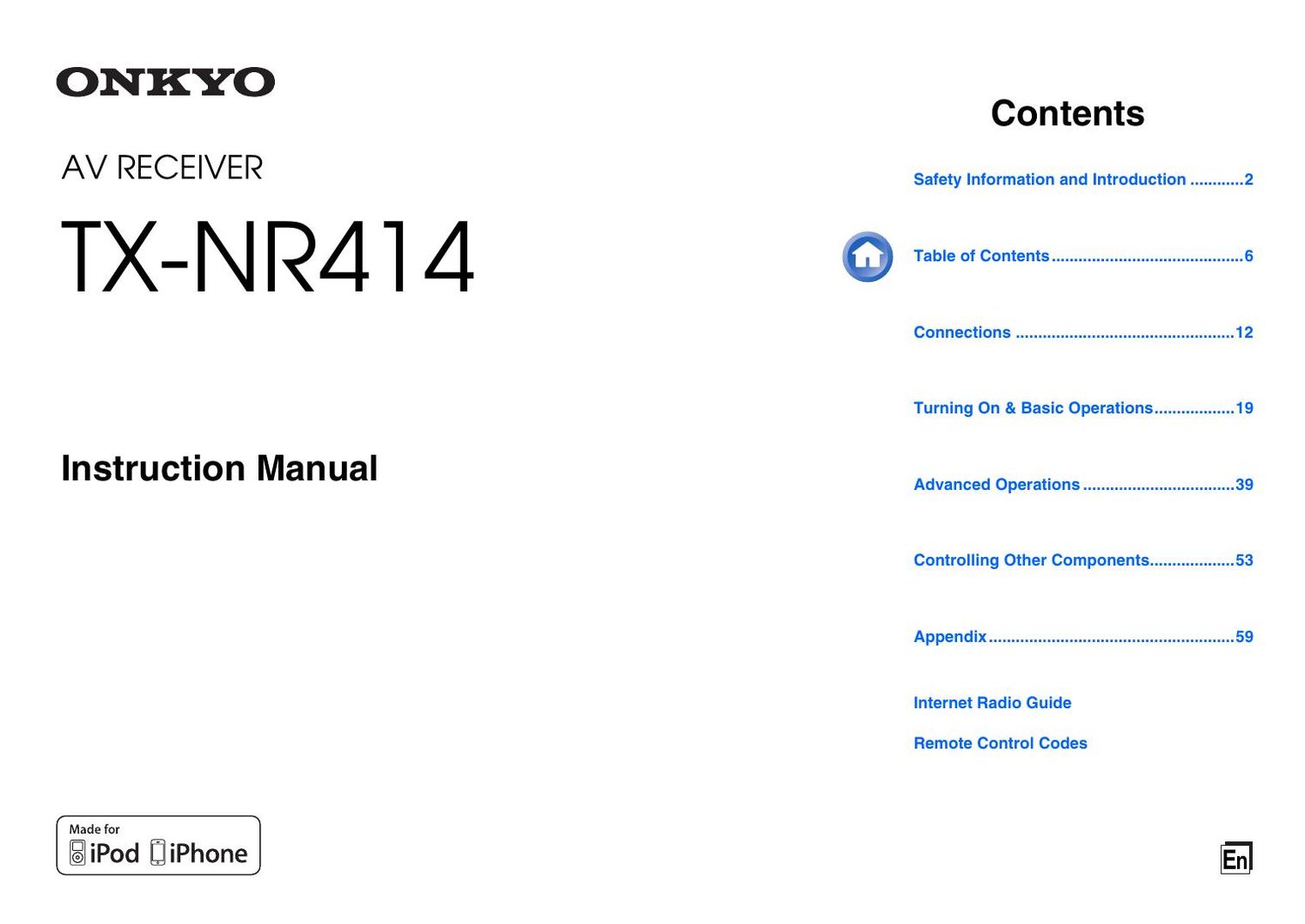 Onkyo TXNR 414 Owners Manual