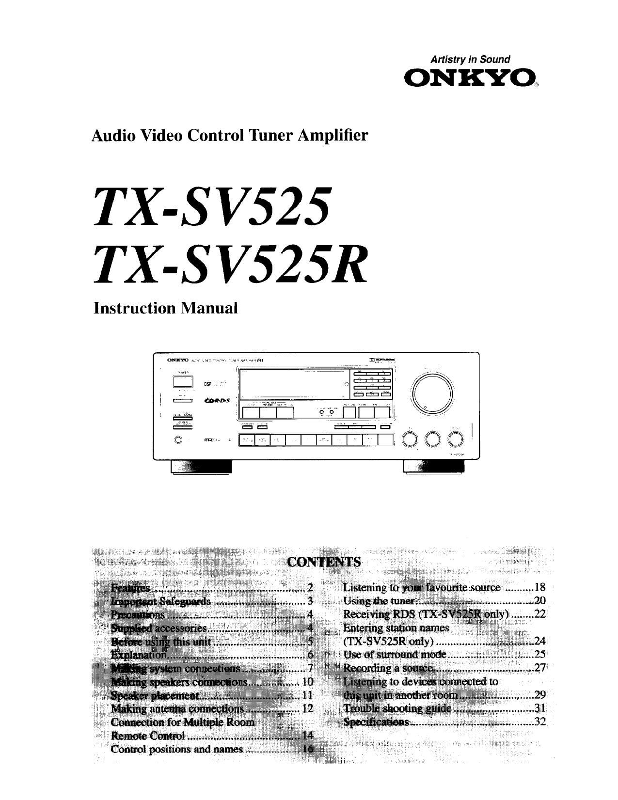 Onkyo TXSV 525 Owners Manual