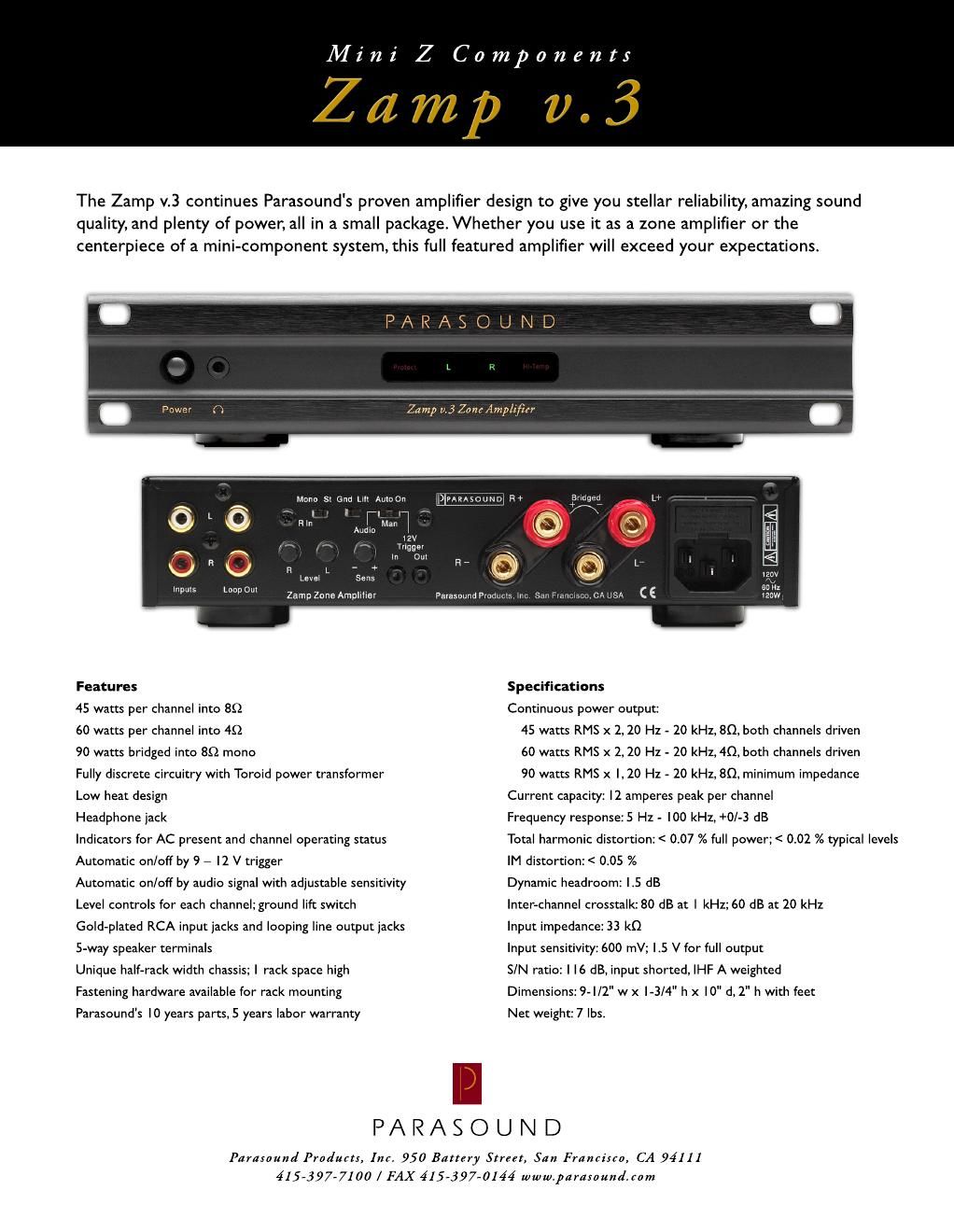 parasound zamp mk3 brochure