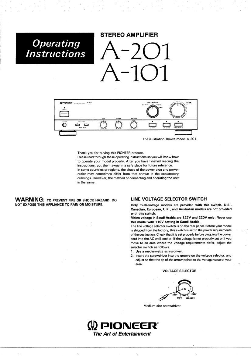 pioneer a 201 owners manual