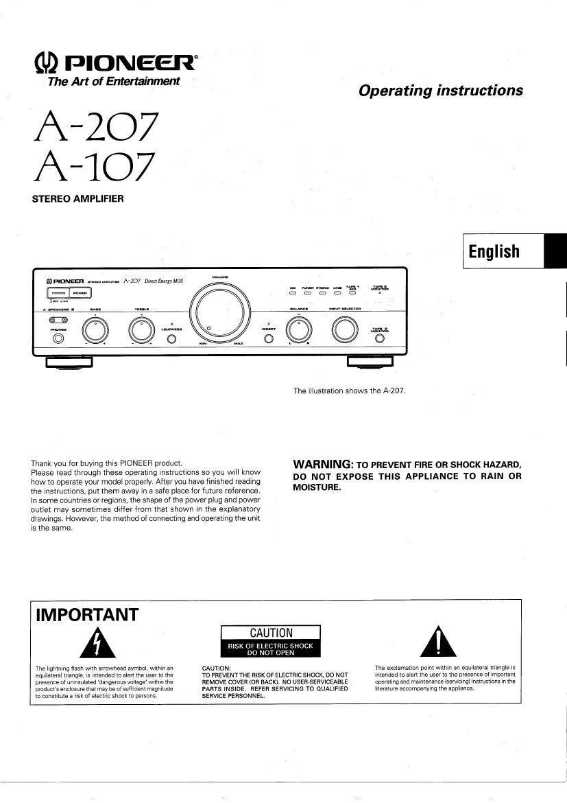 pioneer a 207 owners manual