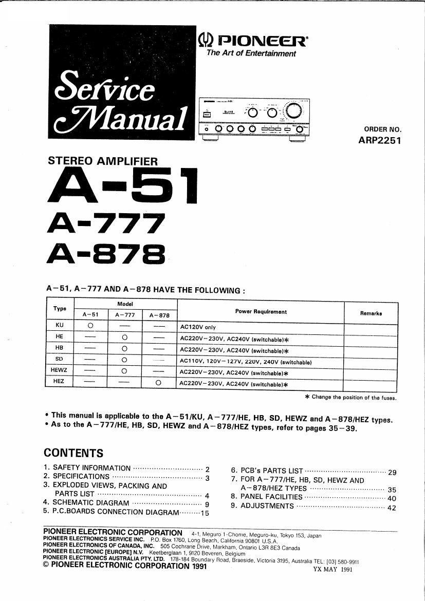 pioneer a 51 service manual