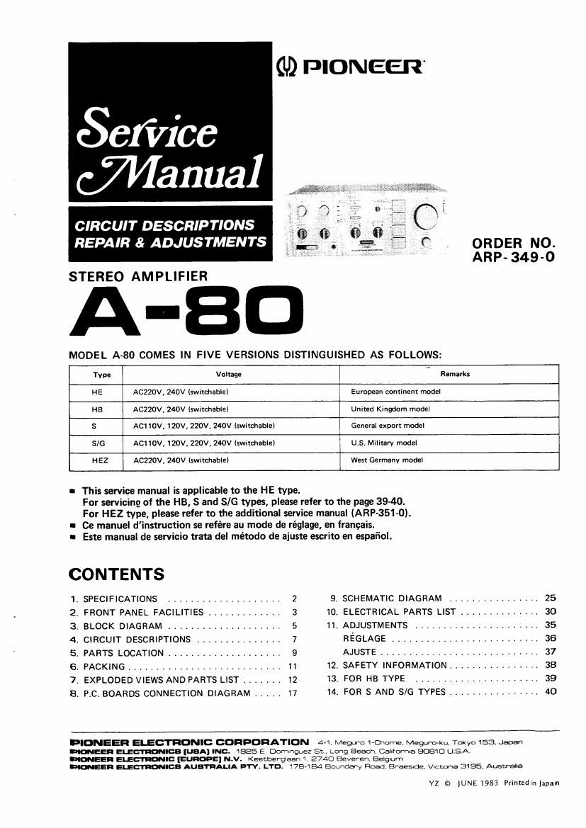 pioneer a 80 service manual