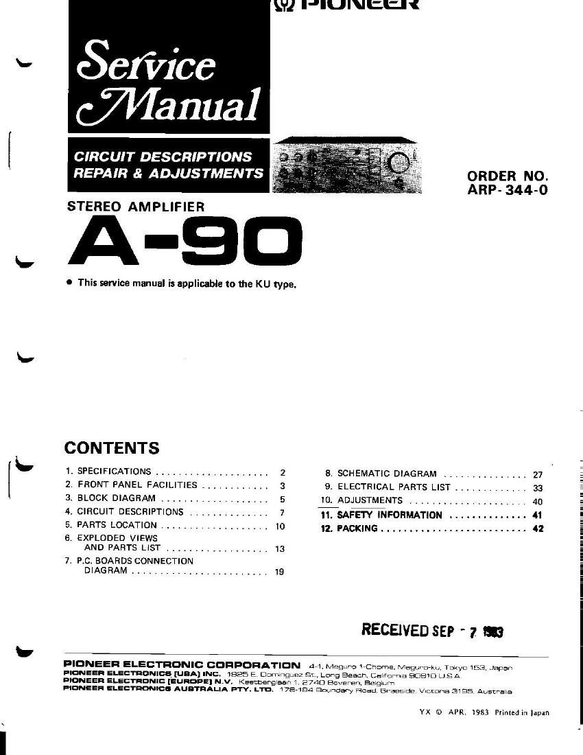 pioneer a 90 service manual